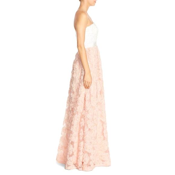 Adrianna Papell 6 Strapless Floral Applique Gown $489 Corset Dress Pink White - Picture 4 of 16